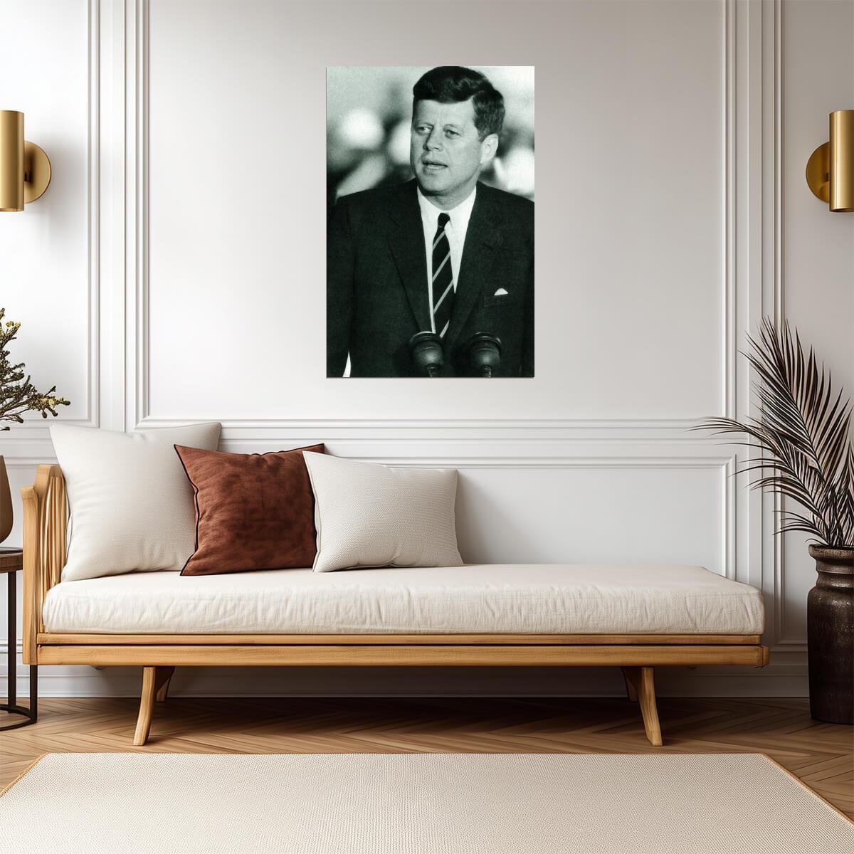 John F. Kennedy Giving a Speech | Vintage Black and White Photo | Historical Politician Poster - Vintage & Retro Poster