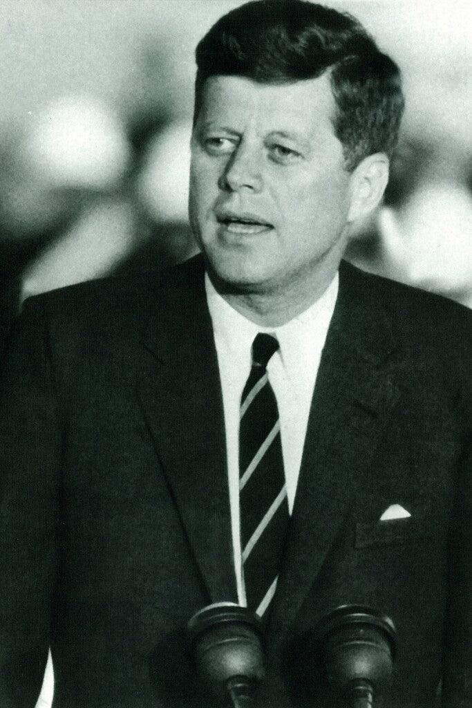 John F. Kennedy Giving a Speech | Vintage Black and White Photo | Historical Politician Poster - Vintage & Retro Poster