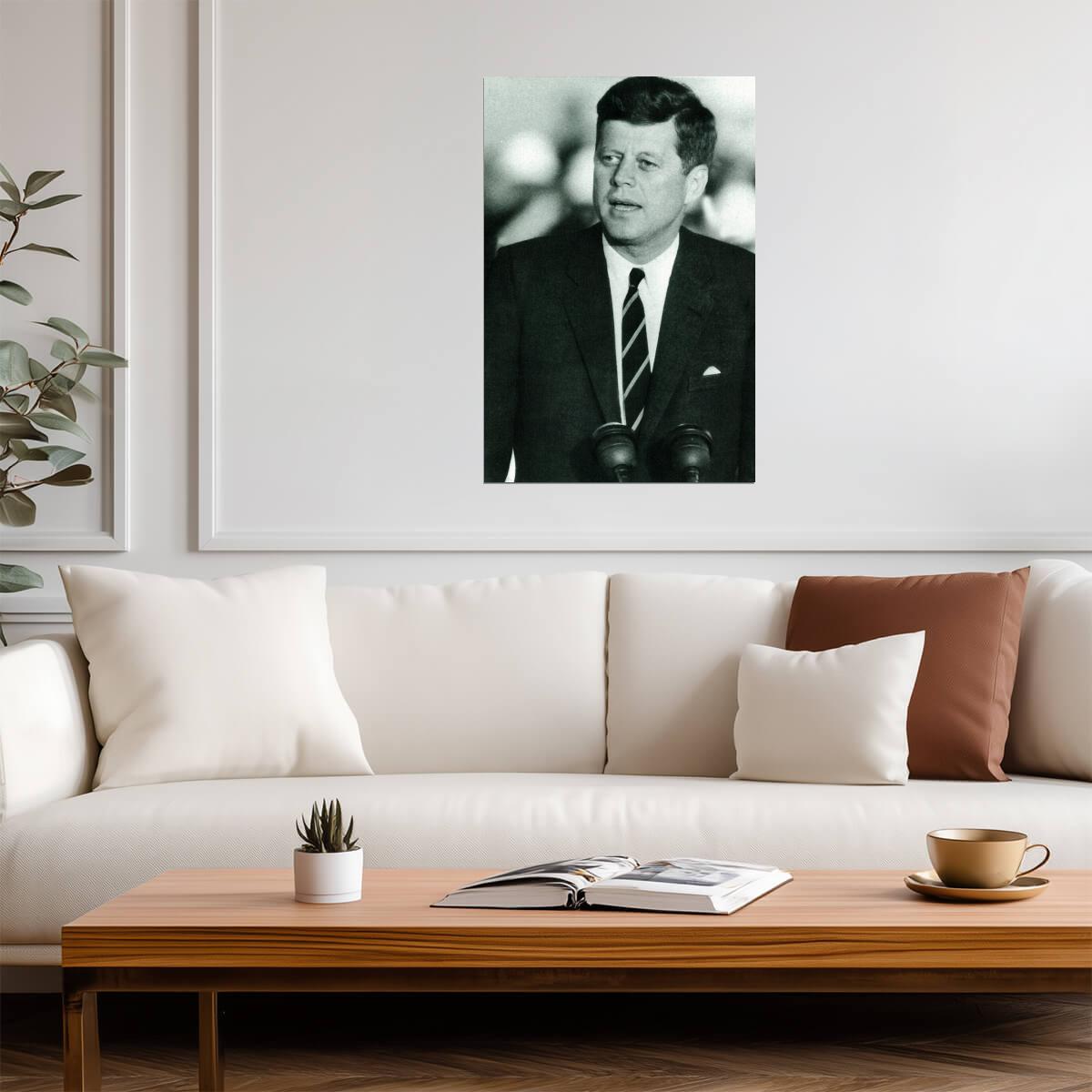 John F. Kennedy Giving a Speech | Vintage Black and White Photo | Historical Politician Poster - Vintage & Retro Poster