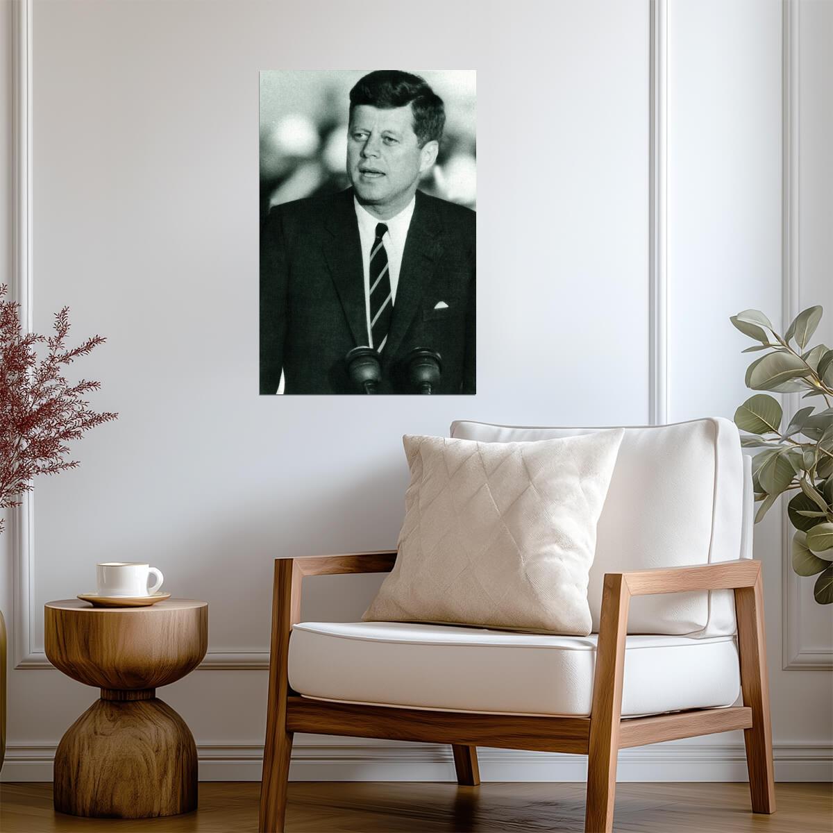John F. Kennedy Giving a Speech | Vintage Black and White Photo | Historical Politician Poster - Vintage & Retro Poster