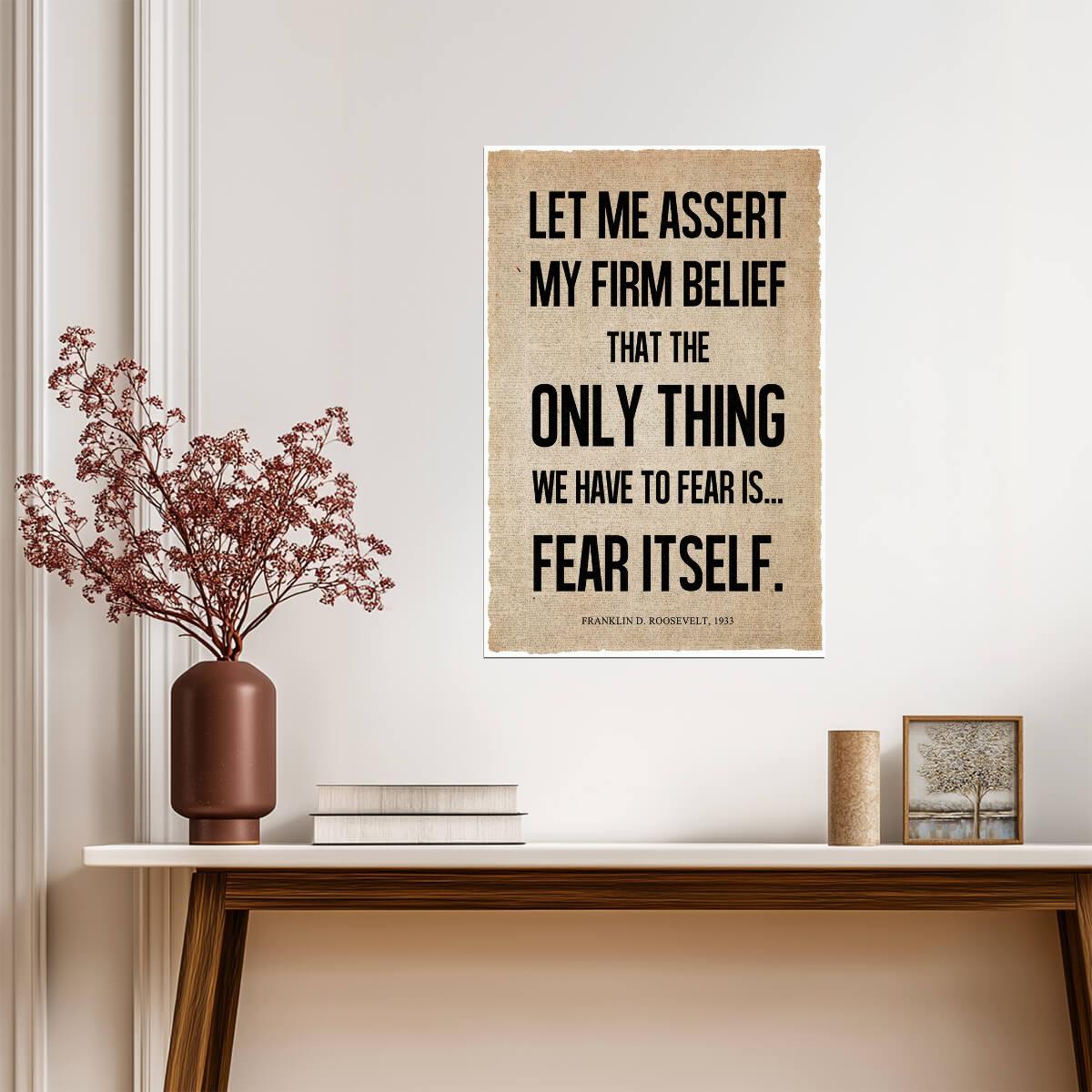 Franklin D Roosevelt Fear Itself Quote | Vintage Newspaper Style Poster | Great Depression Era Art - Type & Quotes Poster