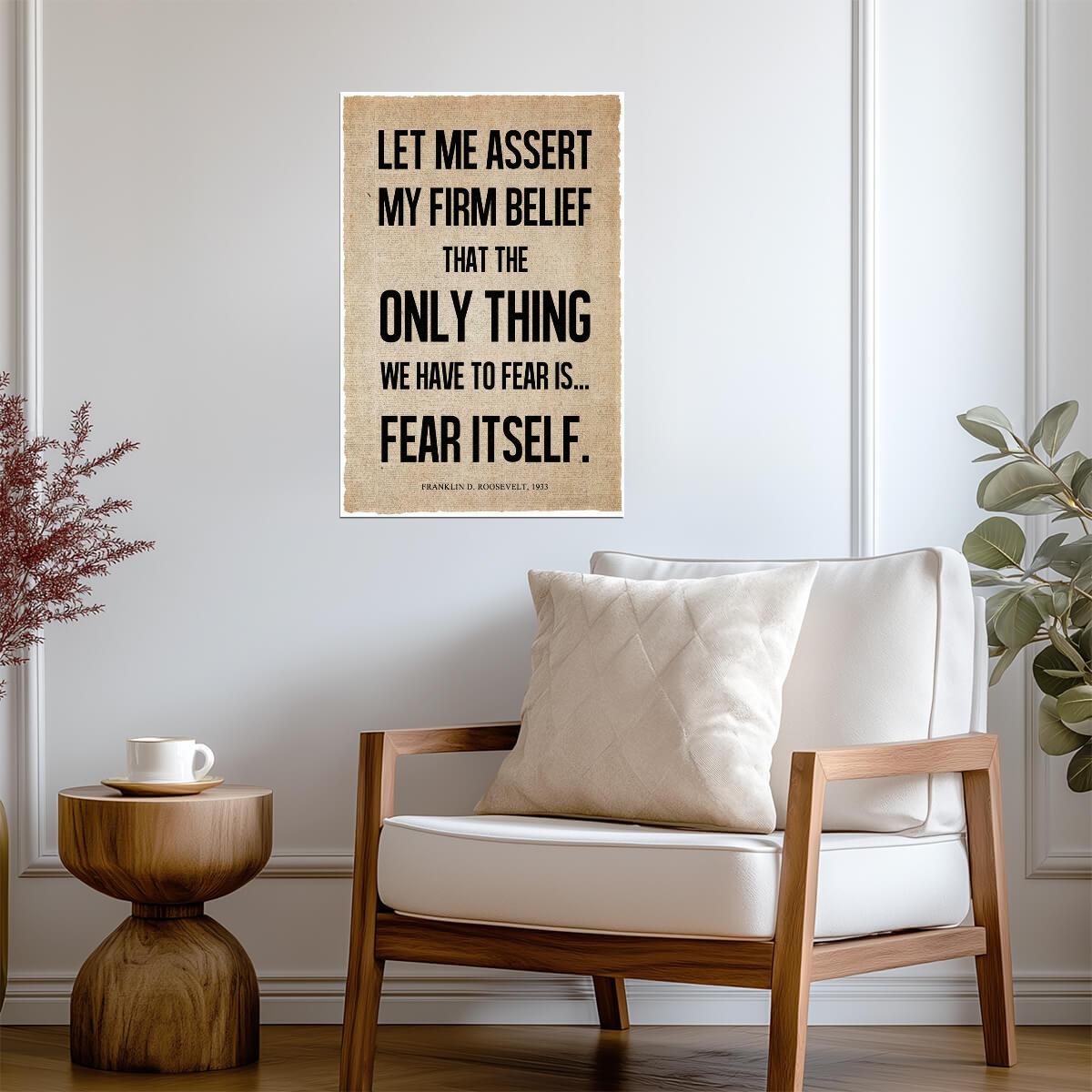 Franklin D Roosevelt Fear Itself Quote | Vintage Newspaper Style Poster | Great Depression Era Art - Type & Quotes Poster