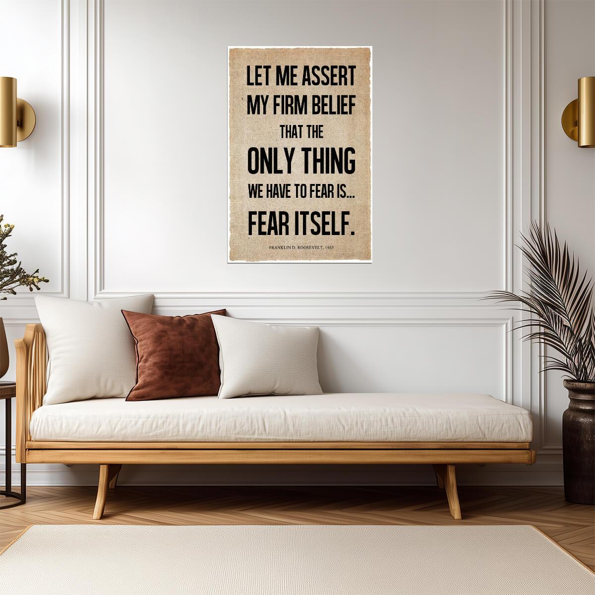Franklin D Roosevelt Fear Itself Quote | Vintage Newspaper Style Poster | Great Depression Era Art - Type & Quotes Poster