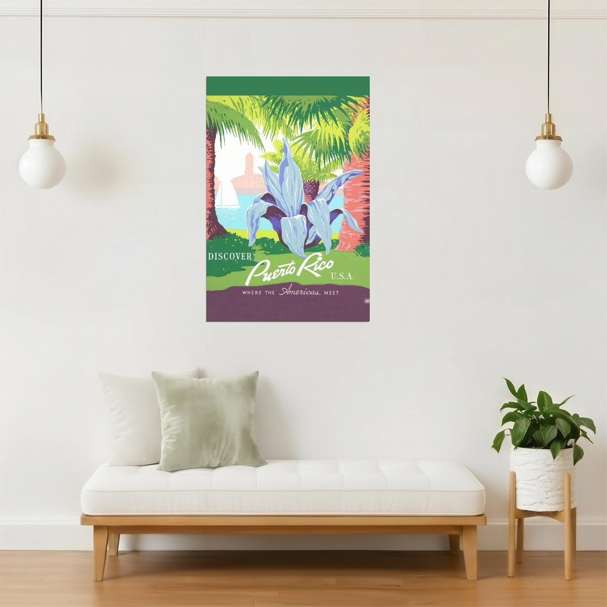 Discover Puerto Rico Poster | Retro Vintage WPA Style | Travel Wall Art
