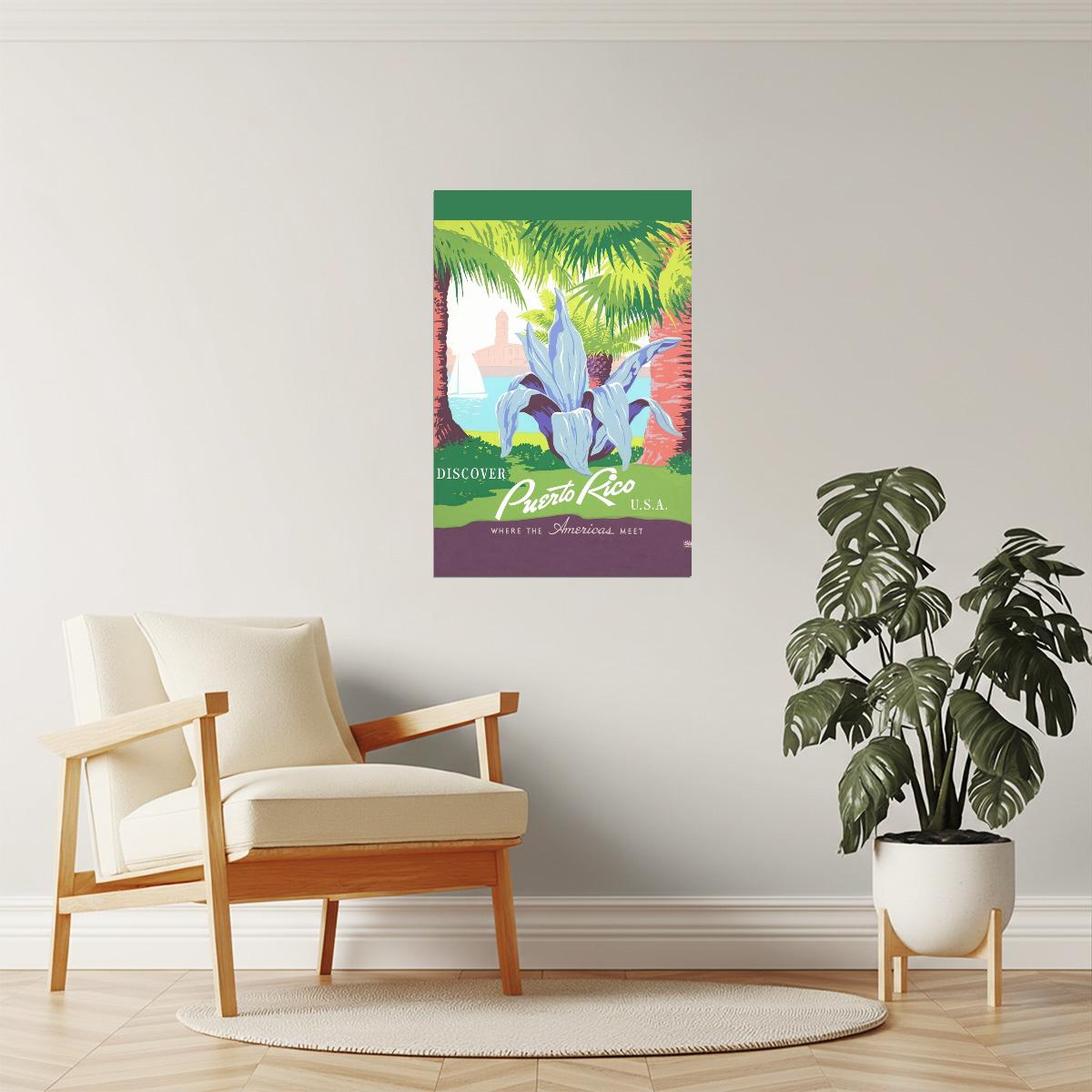 Discover Puerto Rico Poster | Retro Vintage WPA Style | Travel Wall Art