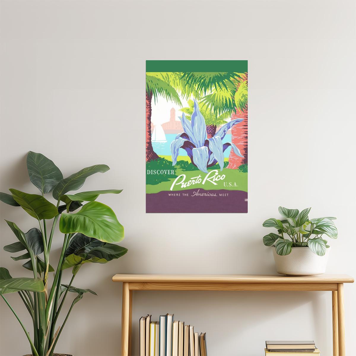 Discover Puerto Rico Poster | Retro Vintage WPA Style | Travel Wall Art