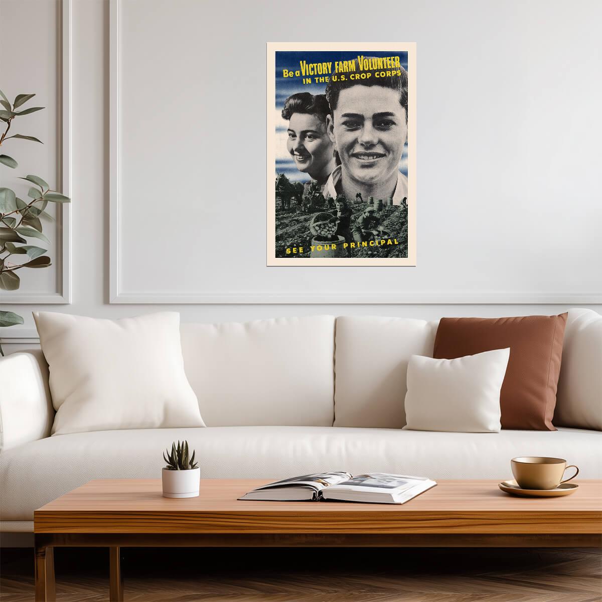 "Be a Victory Farm Volunteer" | U.S. Crop Corps Poster | WWII Home Front Propaganda - Vintage & Retro Poster