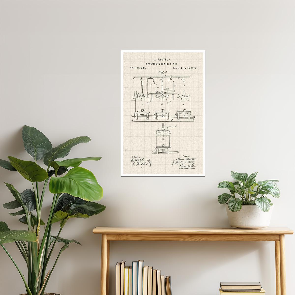 Louis Pasteur Beer Brewing Diagram Poster | Vintage Patent | Brewery Wall Art