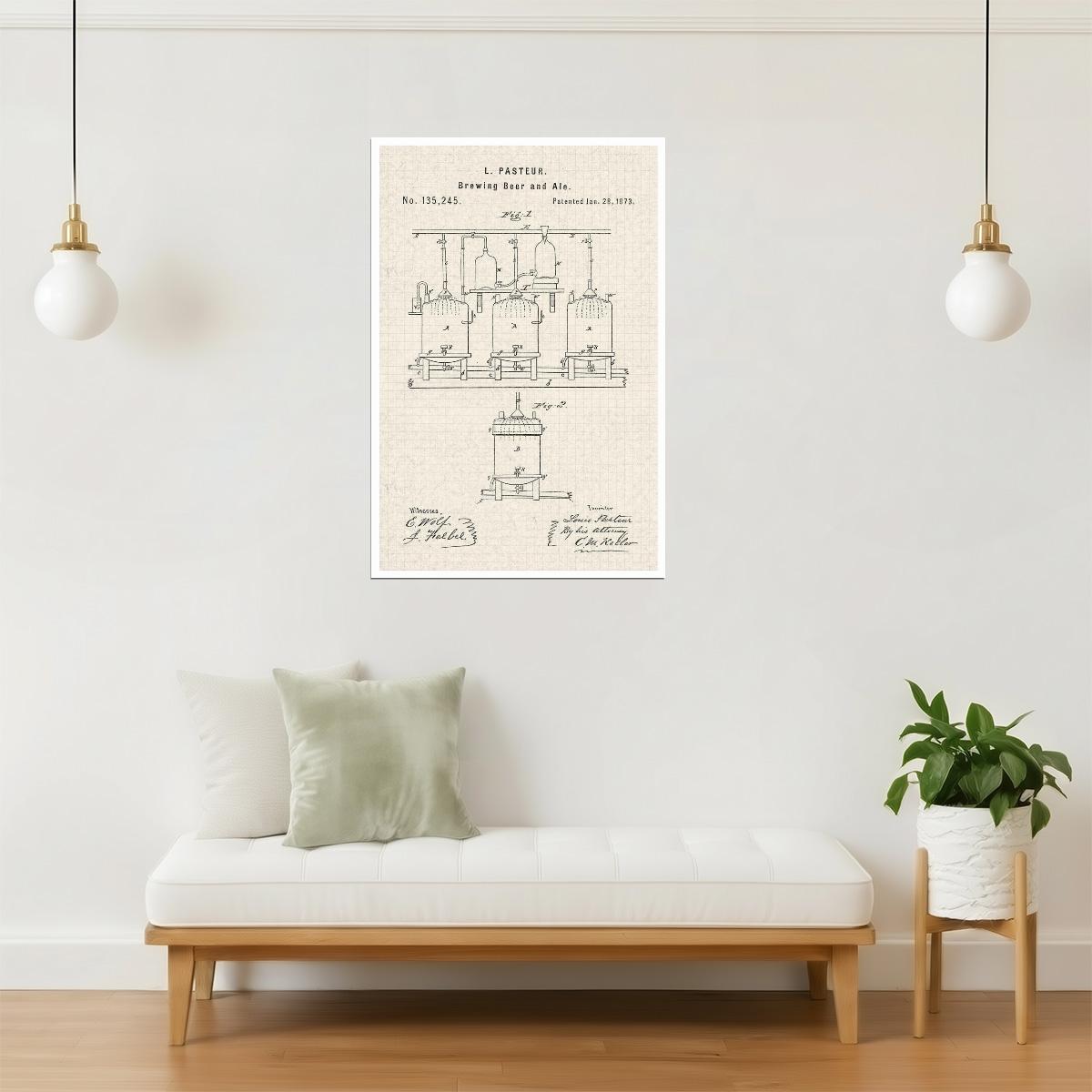 Louis Pasteur Beer Brewing Diagram Poster | Vintage Patent | Brewery Wall Art
