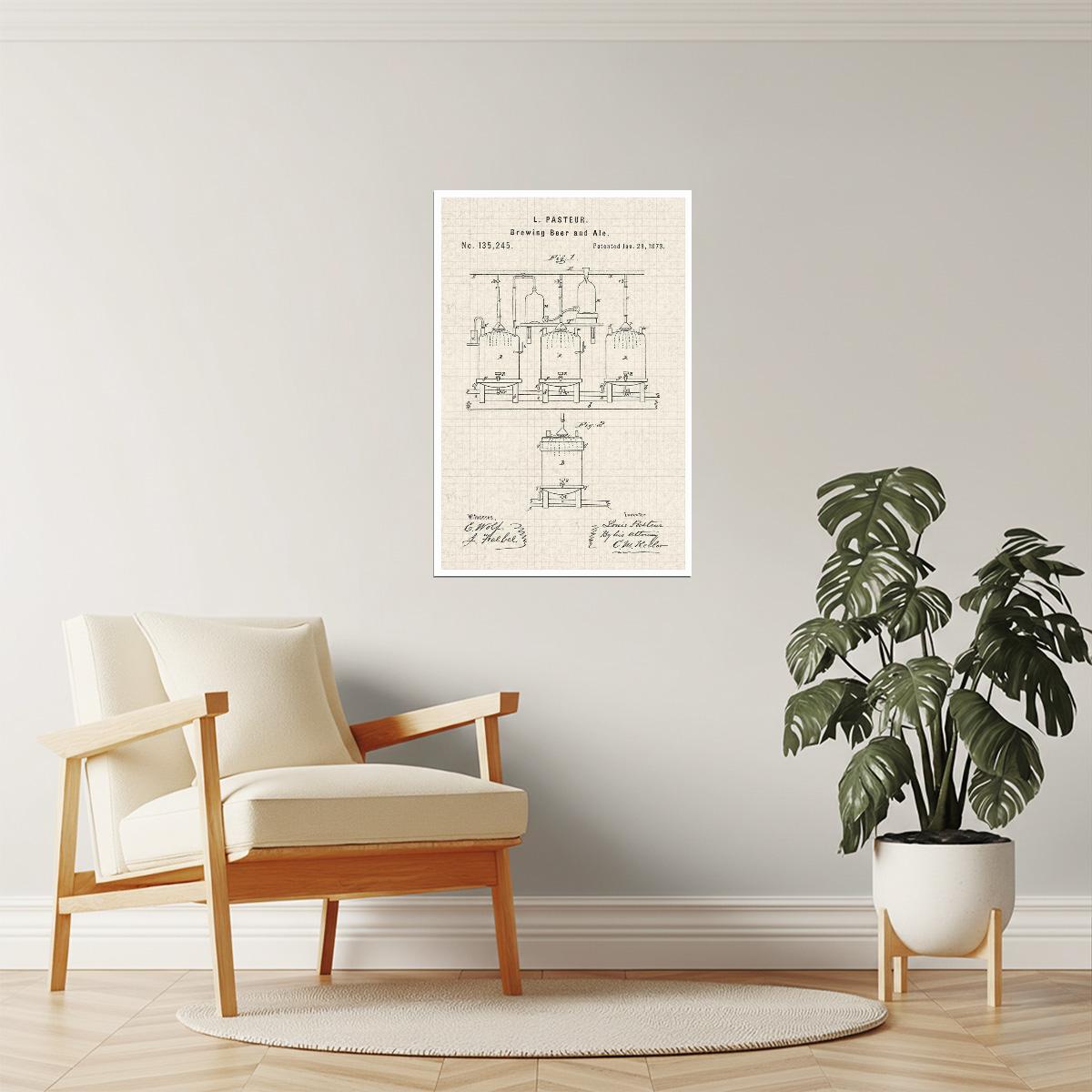 Louis Pasteur Beer Brewing Diagram Poster | Vintage Patent | Brewery Wall Art