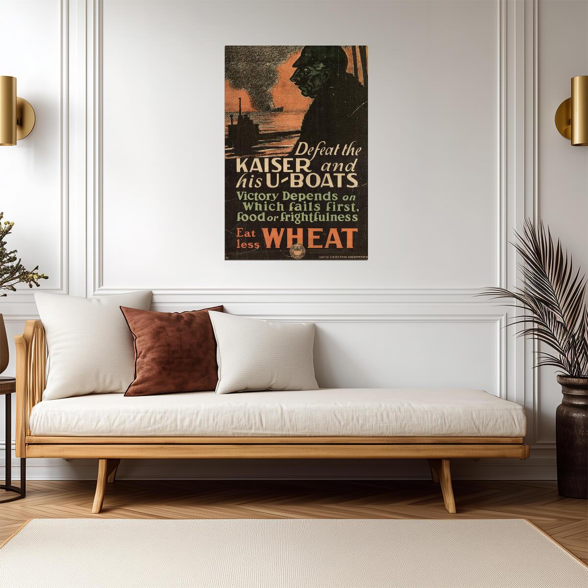 "Defeat the Kaiser and his U-Boats" | Eat Less Wheat | WWI Food Conservation Poster - Vintage & Retro Poster