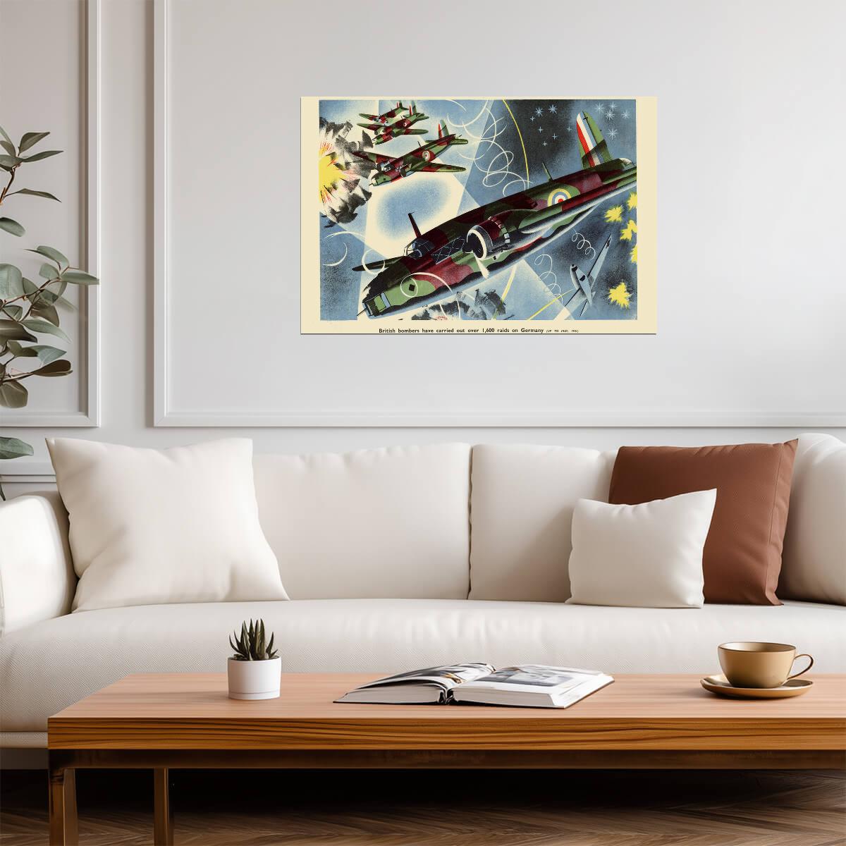 British Bombers Raid Germany | WWII Aviation Art | Vintage Propaganda Poster - Vintage & Retro Poster
