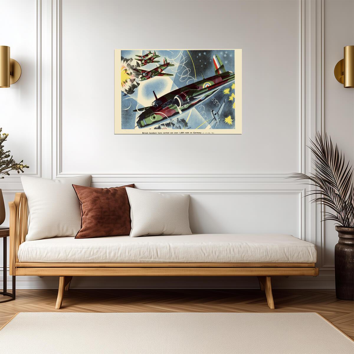 British Bombers Raid Germany | WWII Aviation Art | Vintage Propaganda Poster - Vintage & Retro Poster