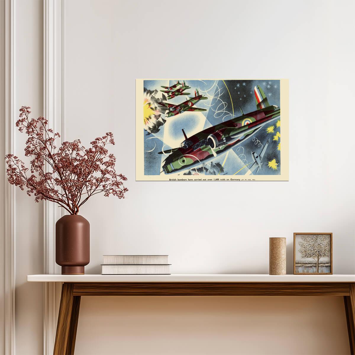 British Bombers Raid Germany | WWII Aviation Art | Vintage Propaganda Poster - Vintage & Retro Poster