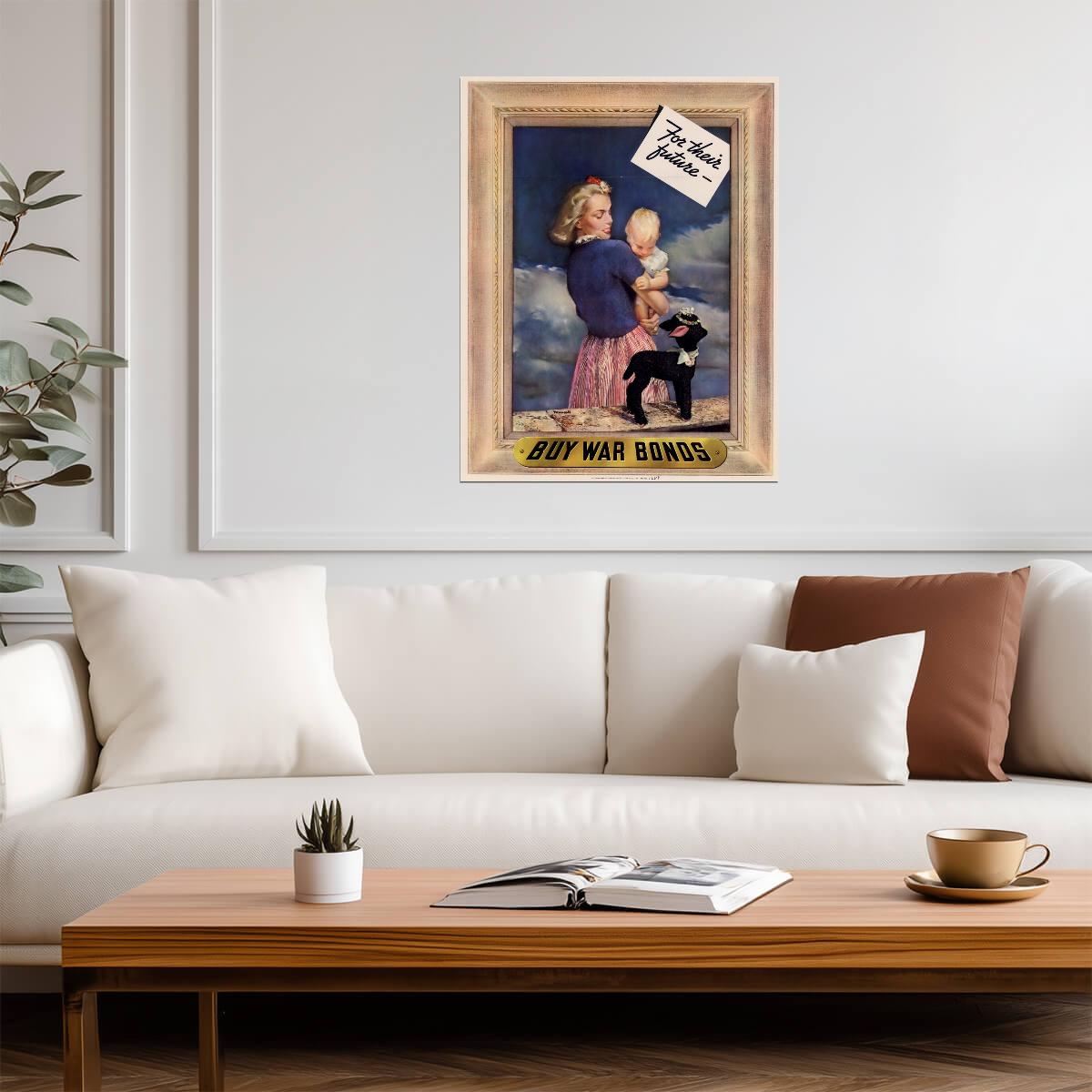 "For Their Future, Buy War Bonds" | WWII Propaganda Poster | Vintage Patriotic Art - Vintage & Retro Poster