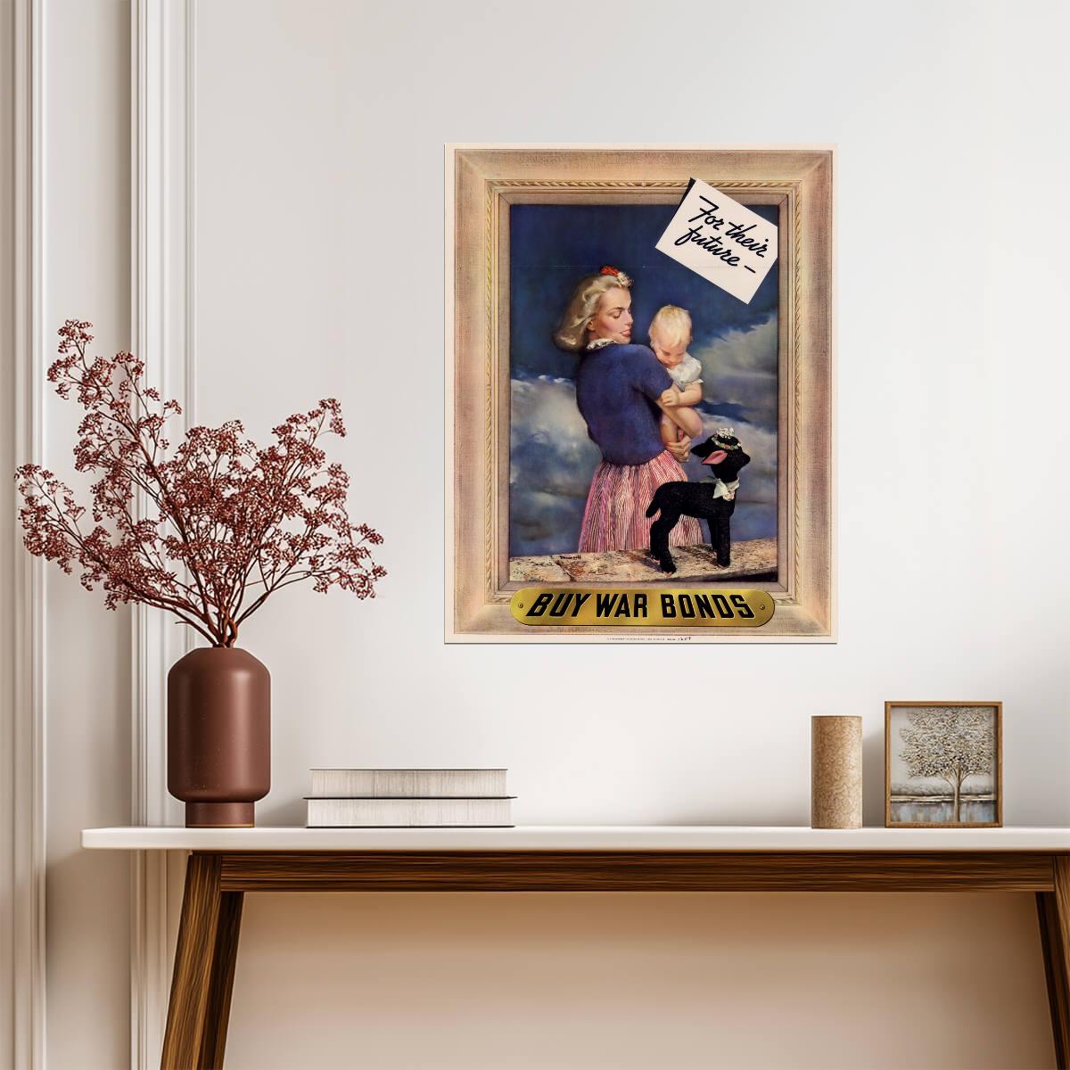 "For Their Future, Buy War Bonds" | WWII Propaganda Poster | Vintage Patriotic Art - Vintage & Retro Poster