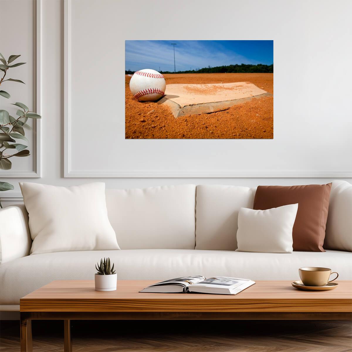 Baseball on Home Plate | Sports Field Photography | Game Day Mood Poster - Sports Poster
