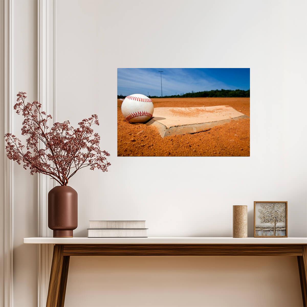 Baseball on Home Plate | Sports Field Photography | Game Day Mood Poster - Sports Poster
