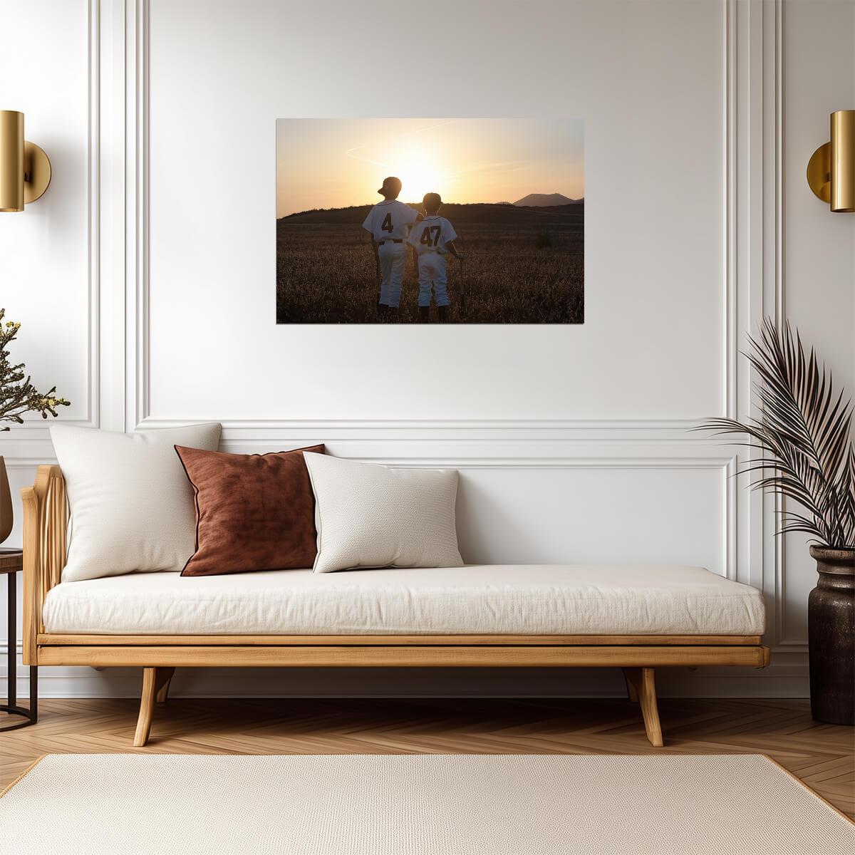 Two Boys in Baseball Uniforms | Sunset Field Photography | Nostalgic Sports Poster - Sports Poster