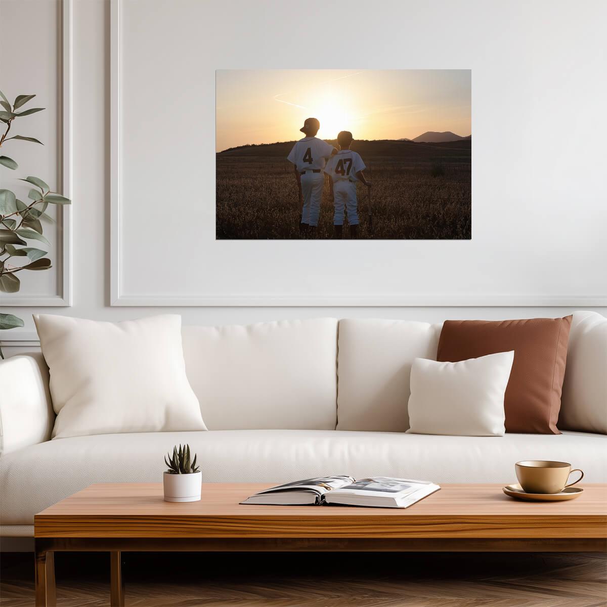 Two Boys in Baseball Uniforms | Sunset Field Photography | Nostalgic Sports Poster - Sports Poster