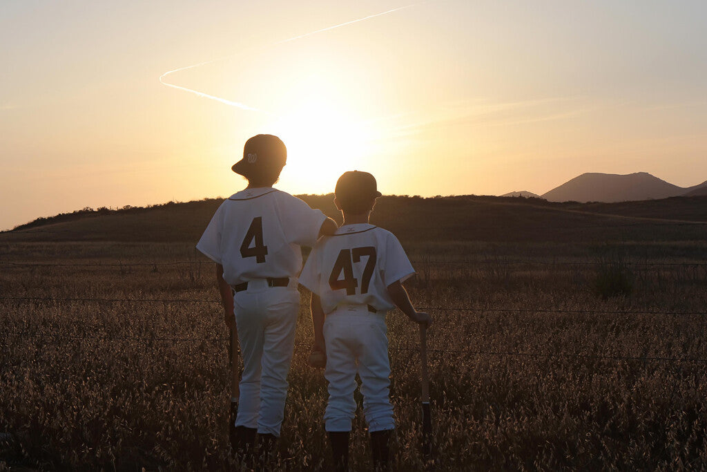Two Boys in Baseball Uniforms | Sunset Field Photography | Nostalgic Sports Poster - Sports Poster