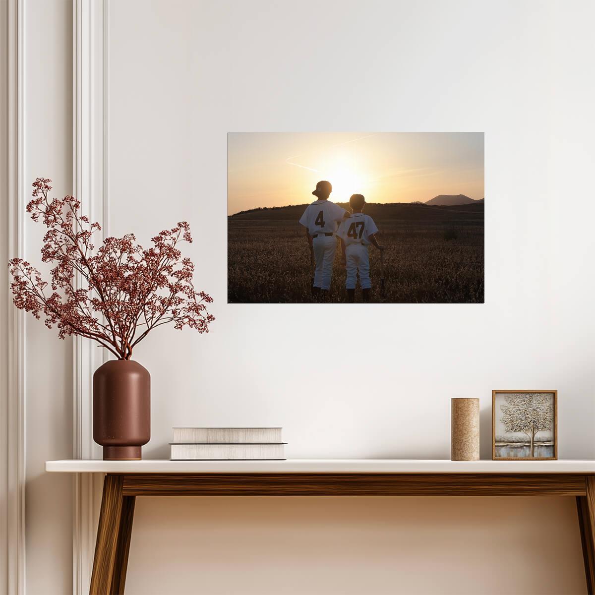 Two Boys in Baseball Uniforms | Sunset Field Photography | Nostalgic Sports Poster - Sports Poster
