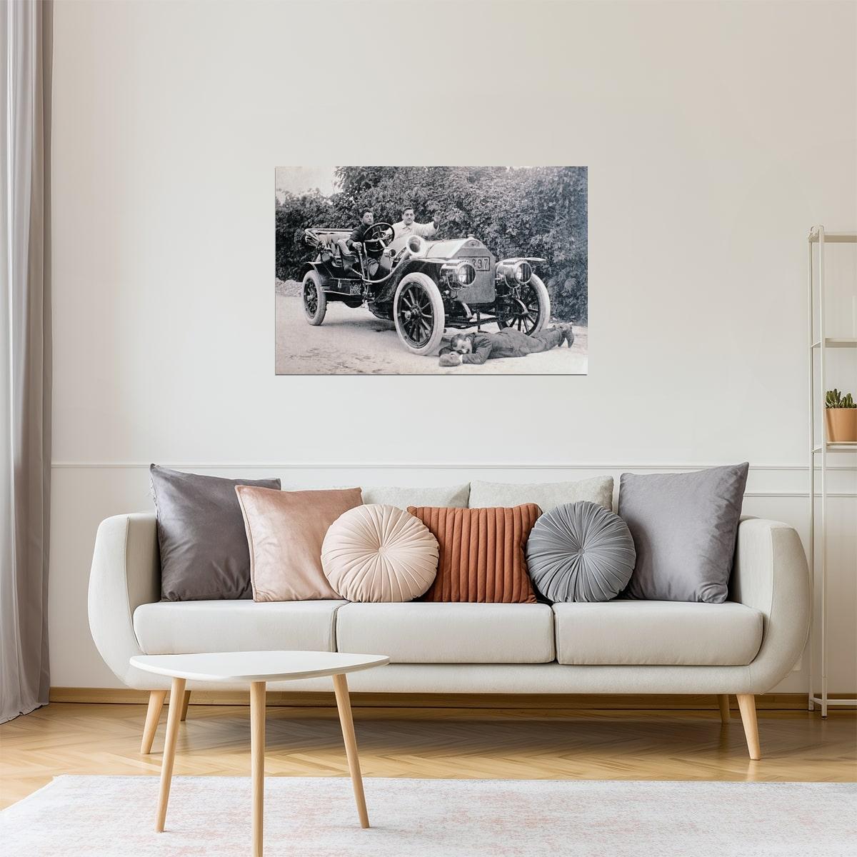 Man Hit By Car Funny Poster | Vintage Black and White Photo | Humorous Wall Art