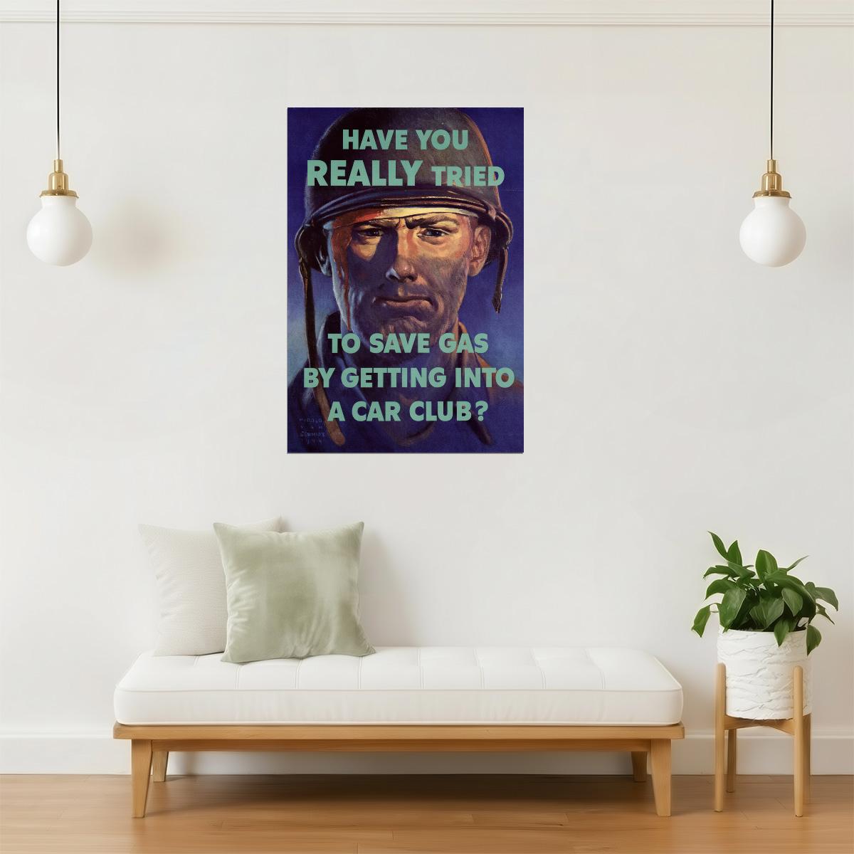 Save Gas Car Club Poster | WPA War Propaganda | Vintage American Wall Art