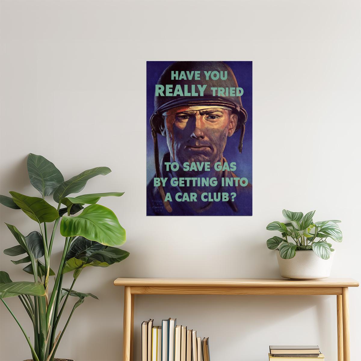 Save Gas Car Club Poster | WPA War Propaganda | Vintage American Wall Art