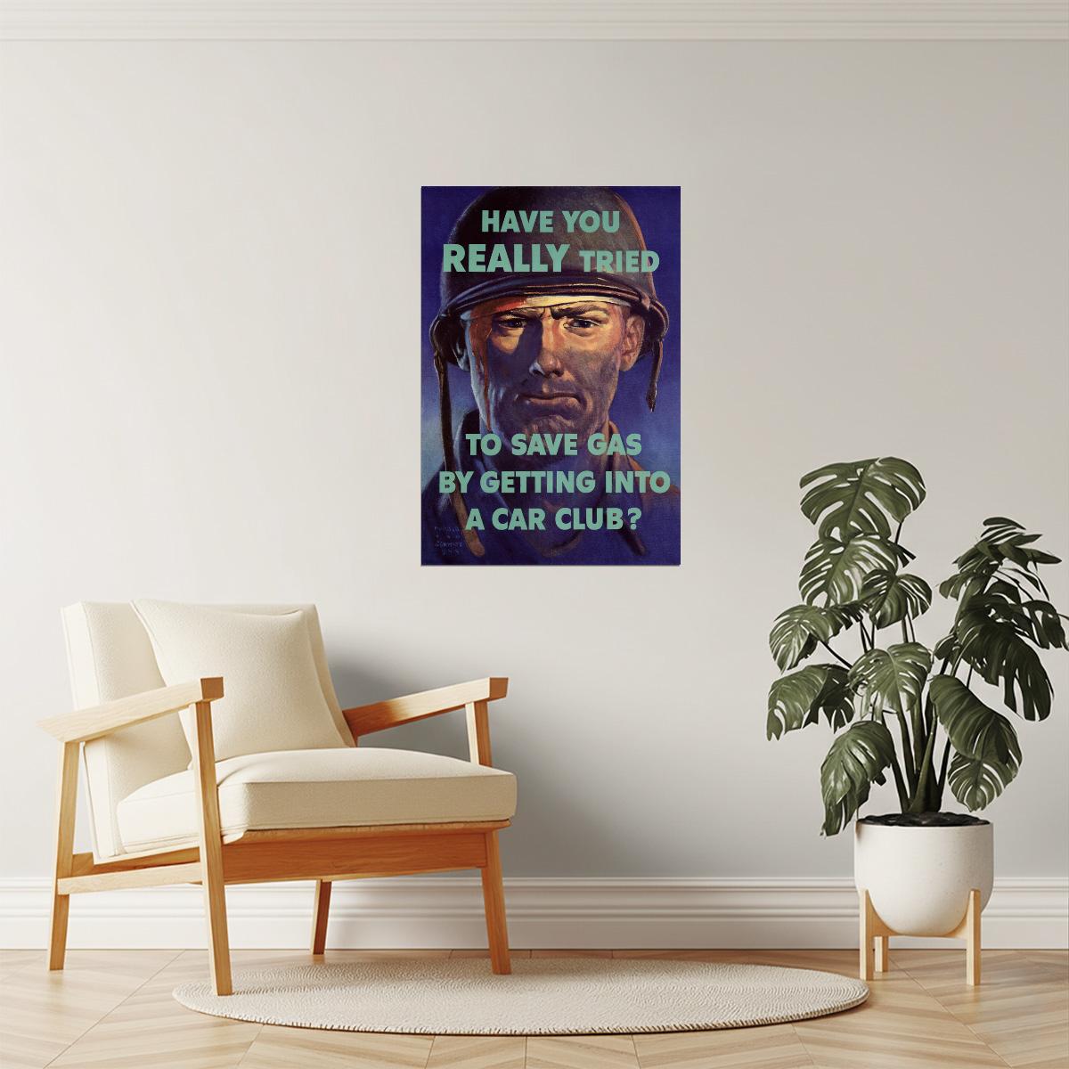 Save Gas Car Club Poster | WPA War Propaganda | Vintage American Wall Art