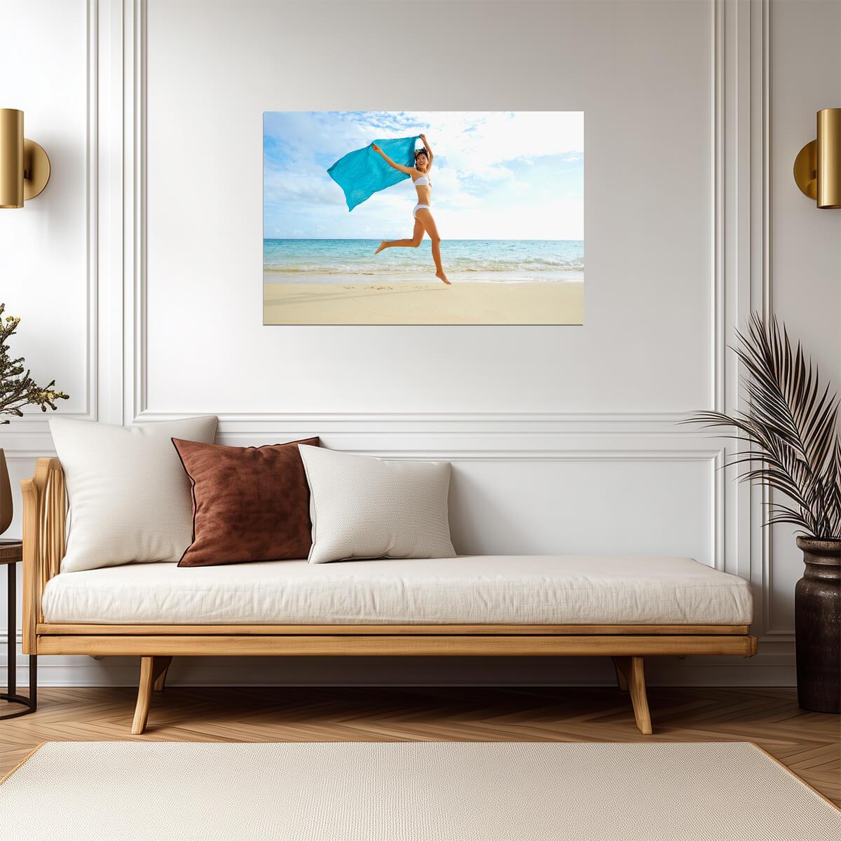 Woman on Beach with Sarong | Tropical Photography Print | Summer Vibe Poster