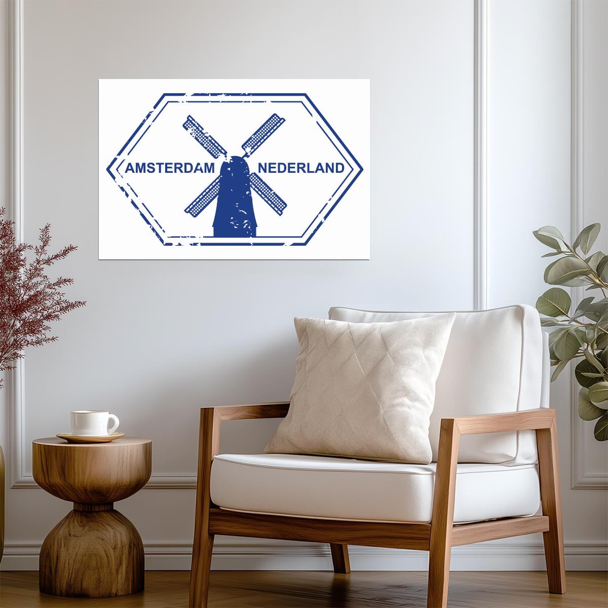 Vintage Amsterdam Netherlands Passport Stamp | Retro Travel Art | Dutch Poster