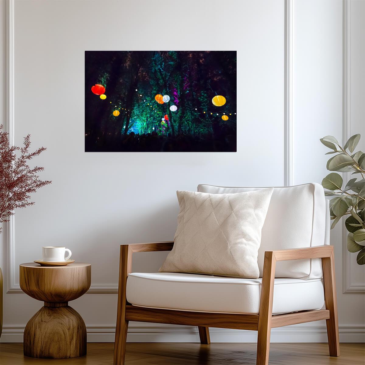 Enchanted Forest Party with Lanterns | Magical Night Photography | Festival Wall Art Poster - Photography Poster