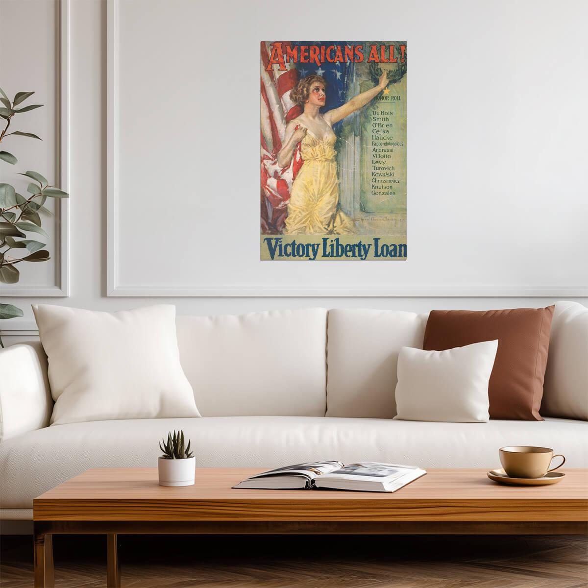 "Americans All! Victory Liberty Loan" | WWI Propaganda Poster | Immigrant Patriotism Art - Vintage & Retro Poster