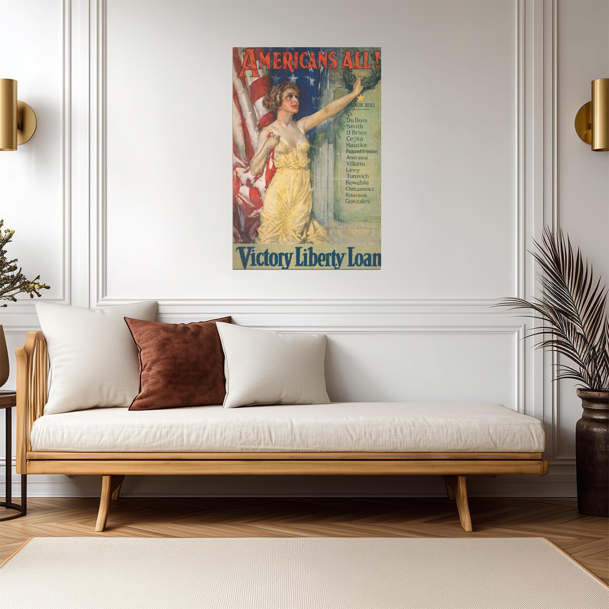 "Americans All! Victory Liberty Loan" | WWI Propaganda Poster | Immigrant Patriotism Art - Vintage & Retro Poster