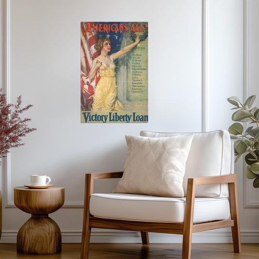 "Americans All! Victory Liberty Loan" | WWI Propaganda Poster | Immigrant Patriotism Art - Vintage & Retro Poster