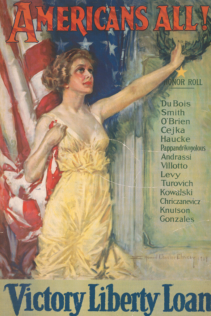 "Americans All! Victory Liberty Loan" | WWI Propaganda Poster | Immigrant Patriotism Art - Vintage & Retro Poster