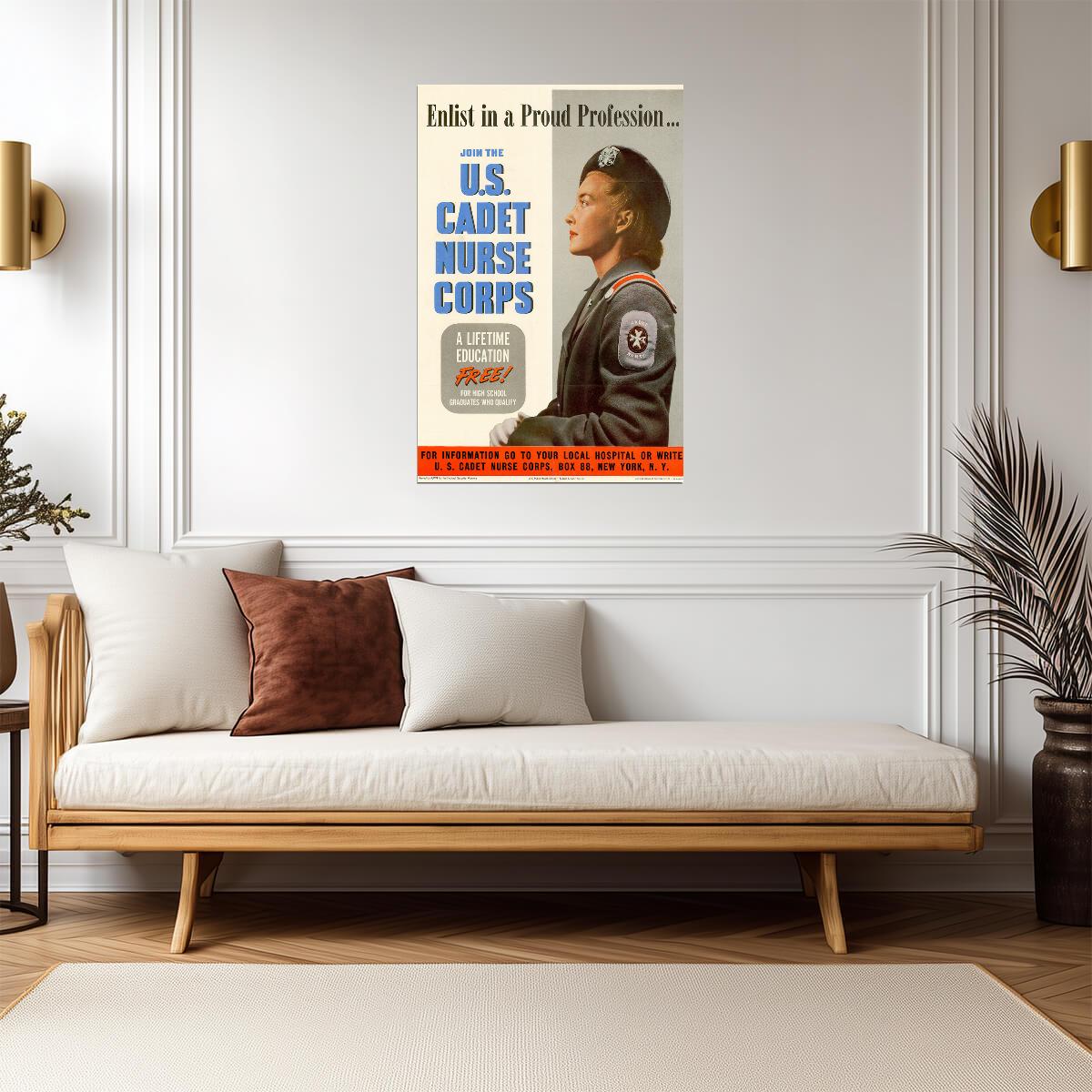 "Enlist in a Proud Profession - U.S. Cadet Nurse Corps" | WWII Recruitment Poster - Vintage & Retro Poster
