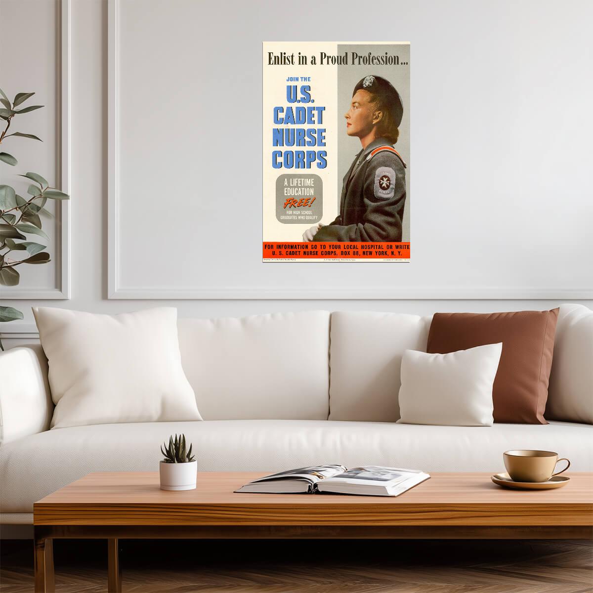 "Enlist in a Proud Profession - U.S. Cadet Nurse Corps" | WWII Recruitment Poster - Vintage & Retro Poster