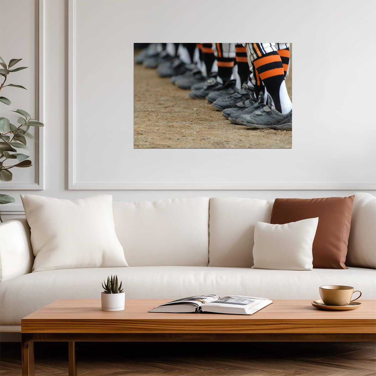 Baseball Players in a Row | Team Spirit Photography | Dugout Cleats Poster - Sports Poster