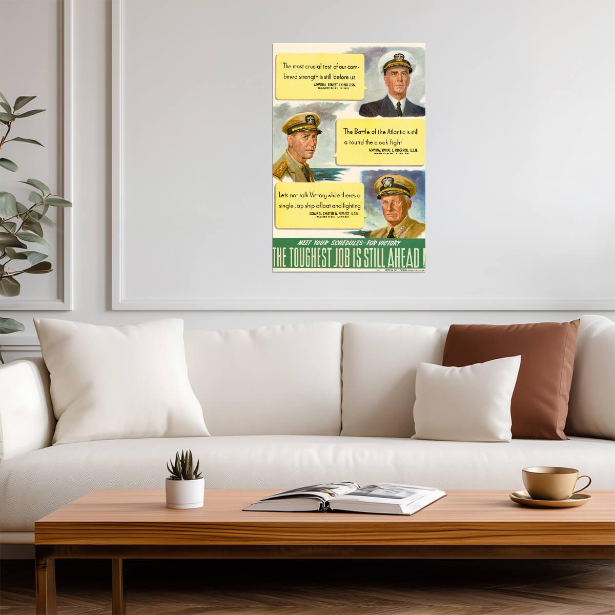 "Meet Your Schedules For Victory" | WWII Propaganda Poster | War Production Art - Vintage & Retro Poster
