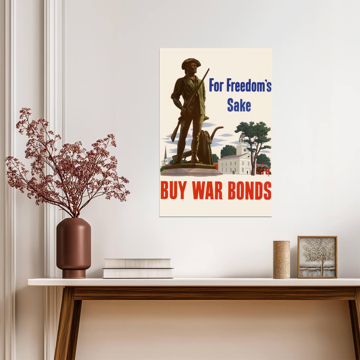 "For Freedom's Sake - Buy War Bonds" | WWII Propaganda Poster | Vintage Patriotic Art - Vintage & Retro Poster
