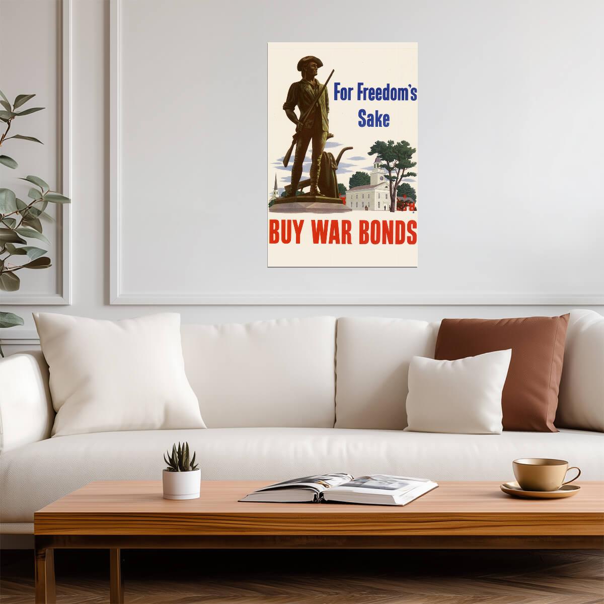 "For Freedom's Sake - Buy War Bonds" | WWII Propaganda Poster | Vintage Patriotic Art - Vintage & Retro Poster