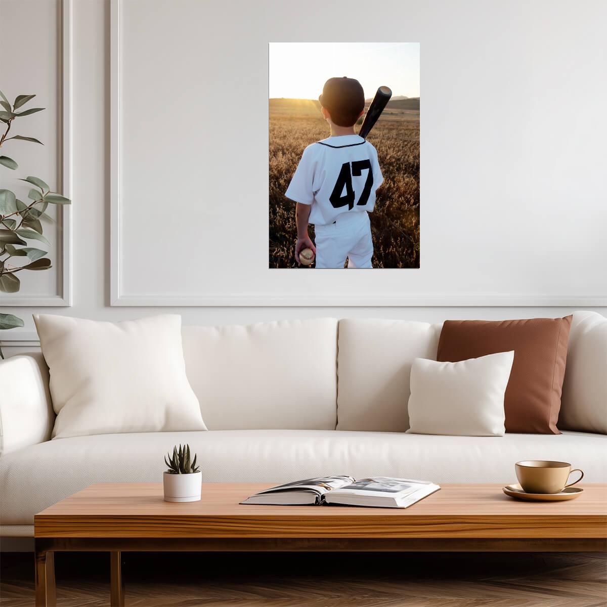 Young Baseball Player at Sunset | Number 47 Jersey Photo | Youth Sports Poster - Sports Poster