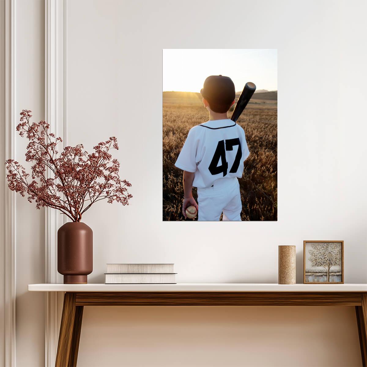 Young Baseball Player at Sunset | Number 47 Jersey Photo | Youth Sports Poster - Sports Poster