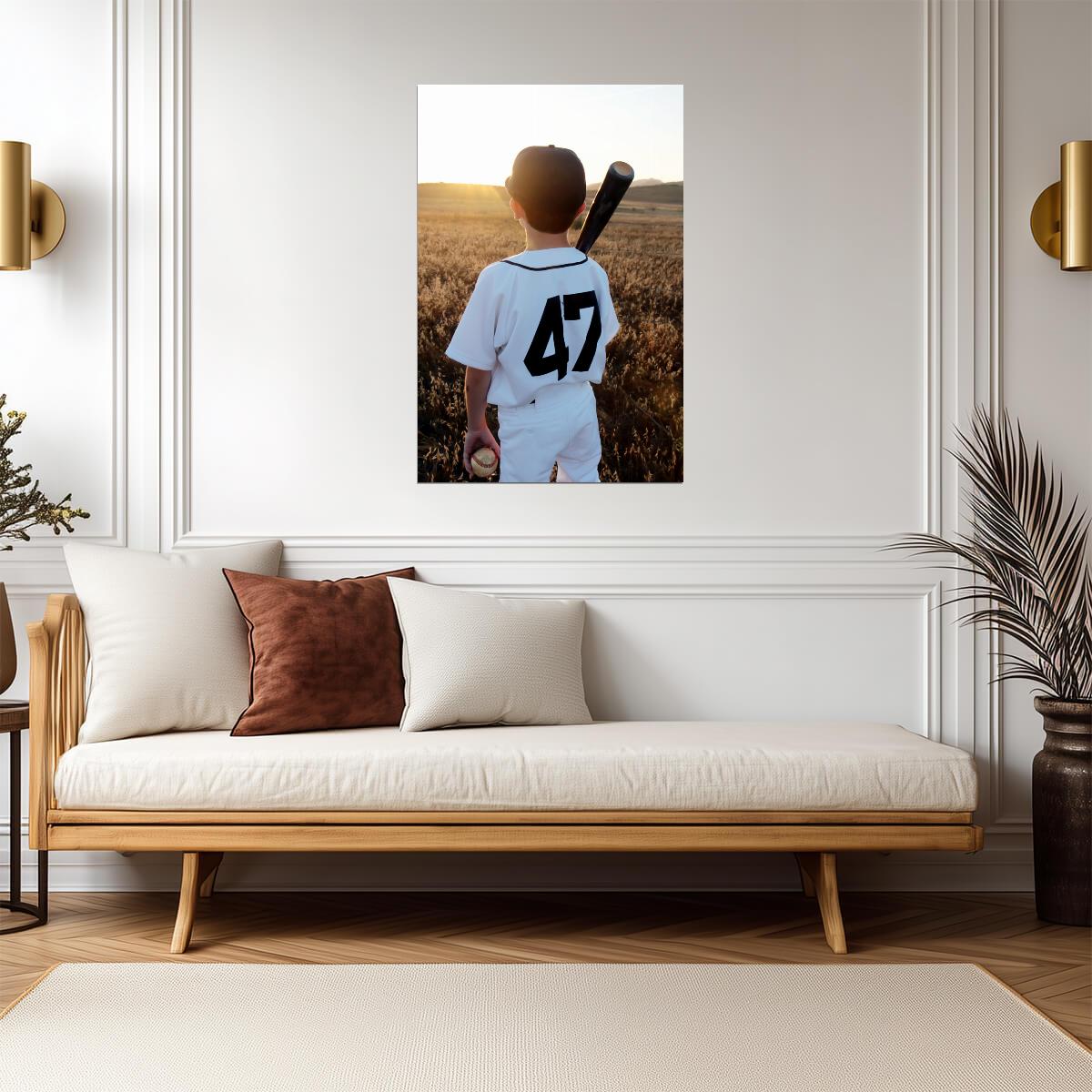Young Baseball Player at Sunset | Number 47 Jersey Photo | Youth Sports Poster - Sports Poster