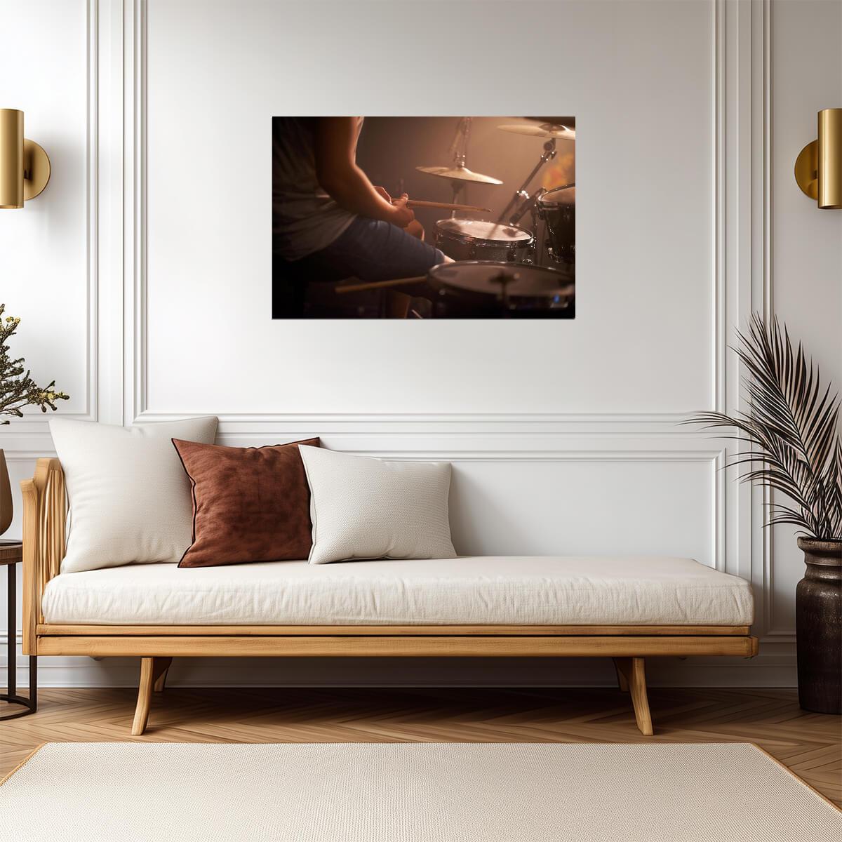 Young Musician Playing Drum Set | Music Photography Poster | Keeping Rhythm Wall Art - Music Poster