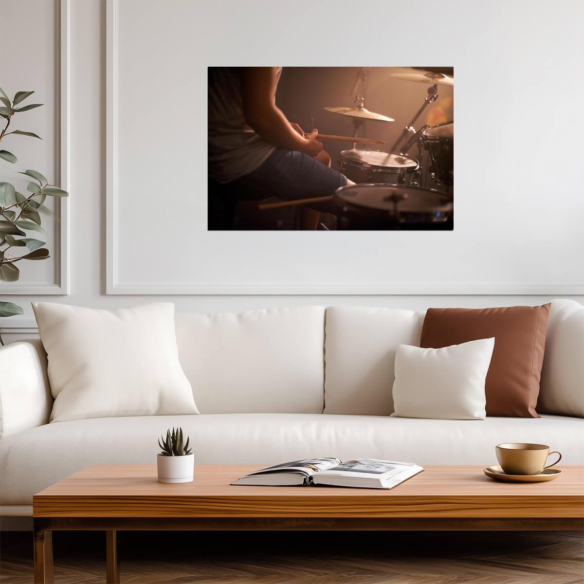 Young Musician Playing Drum Set | Music Photography Poster | Keeping Rhythm Wall Art - Music Poster