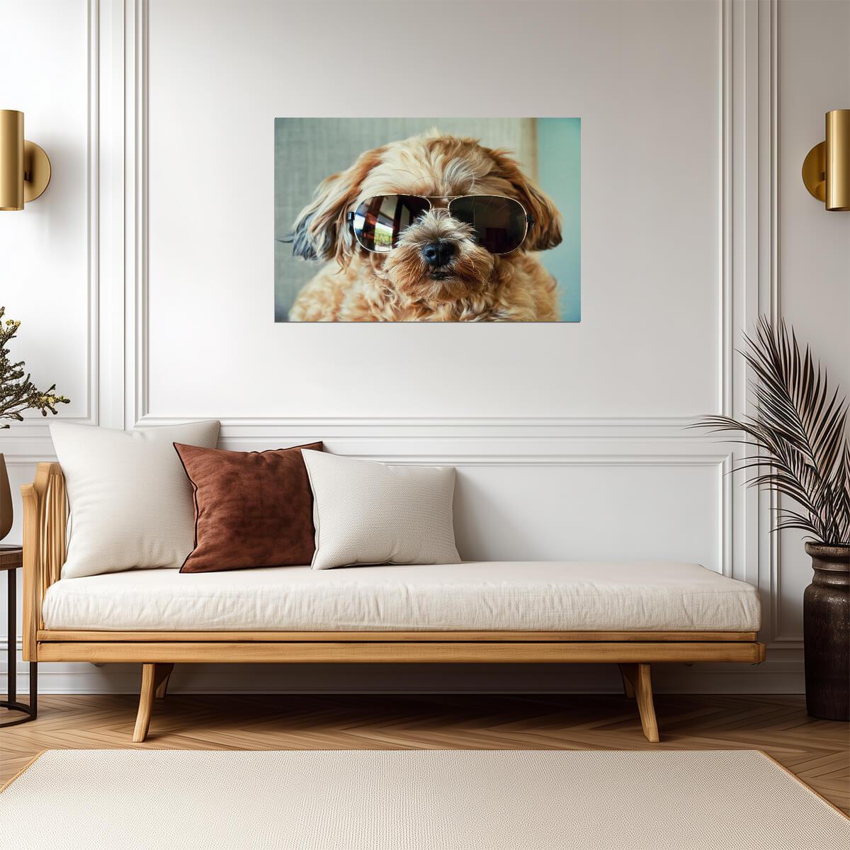 Fluffy Cute Dog Wearing Sunglasses | Pet Photography | Humorous Animal Poster - Photography Poster
