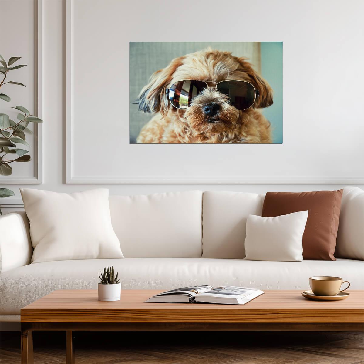 Fluffy Cute Dog Wearing Sunglasses | Pet Photography | Humorous Animal Poster - Photography Poster